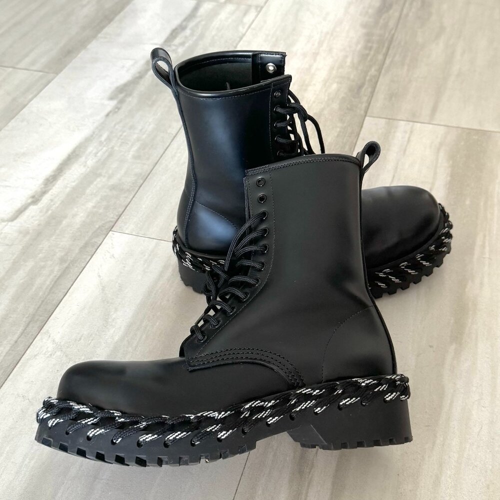 Balenciaga Black Leather Lace-Up Boots - Size 36 Authentic